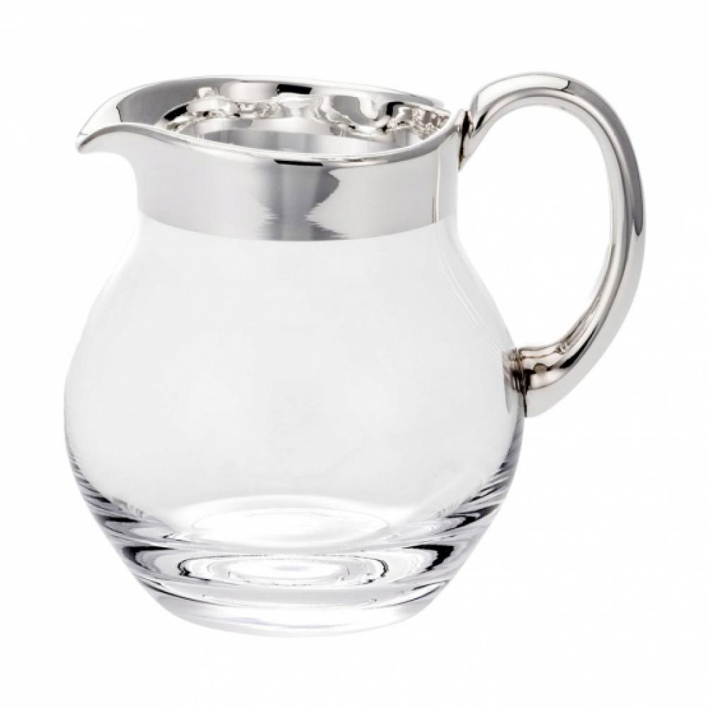 Glass jug 2,0 l with wide fine silver rim & handle