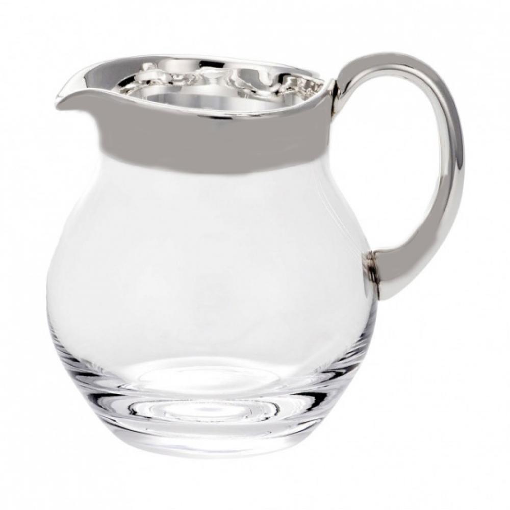Glaskrug 1,0l  mit breiten Feinsilber-Rand & Henkel - matt