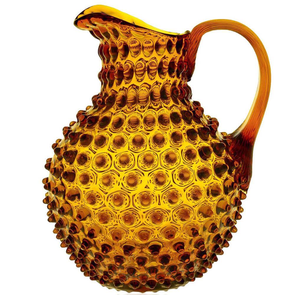 Nuppenglaskrug mit Henkel - Amberglas