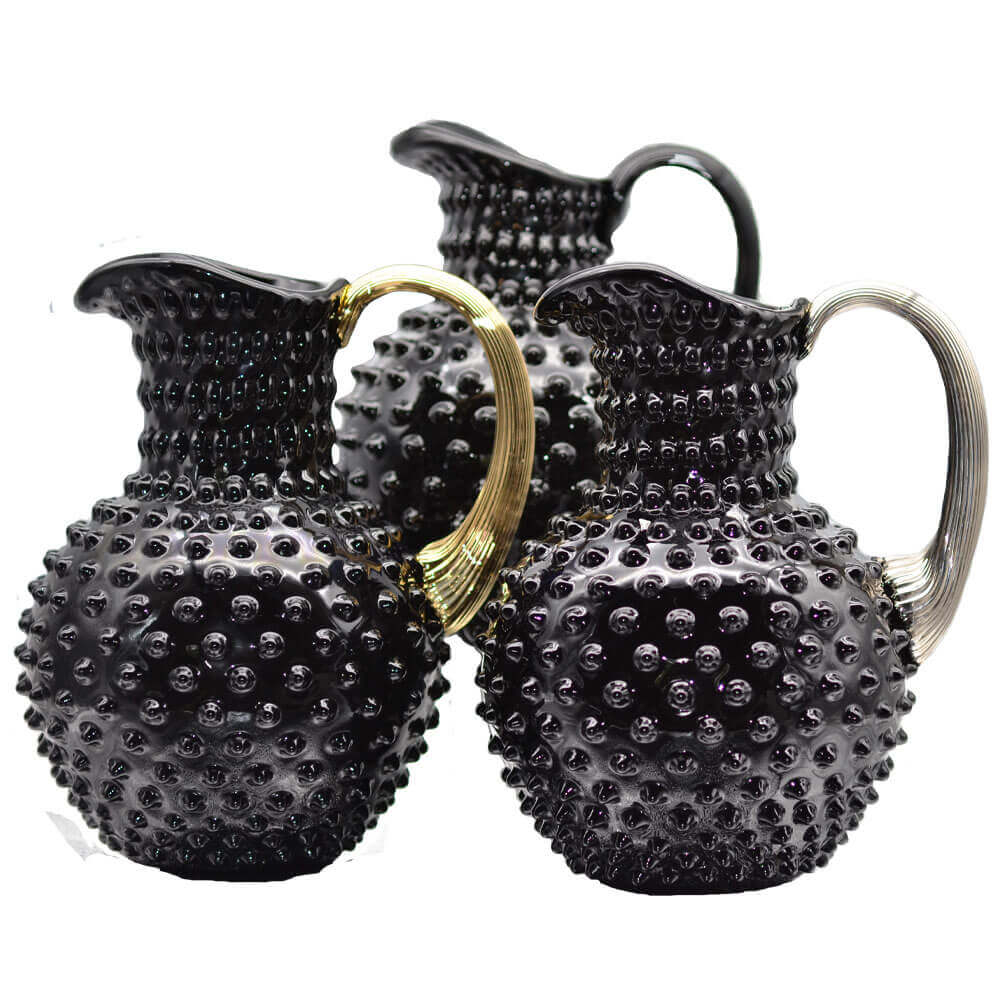 Glaskrug mit Goldhenkel, NUPPENGLAS