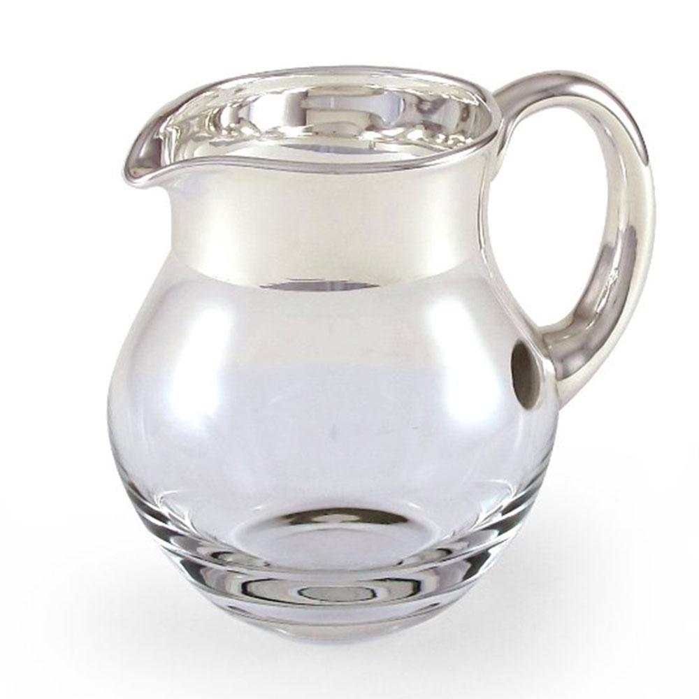 Preview: Glaskrug 1,5l  mit breiten Feinsilber-Rand & Henkel - matt