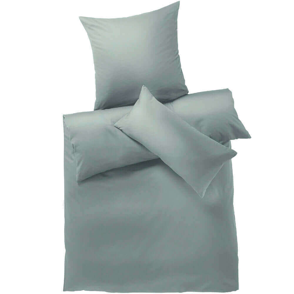 Bed linen is standard organic cotton, gray