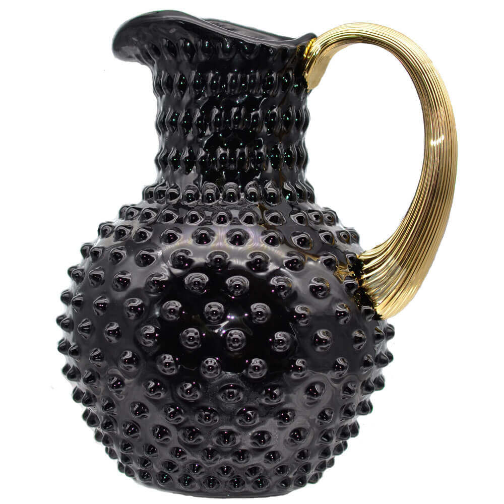 Glaskrug mit Goldhenkel, NUPPENGLAS