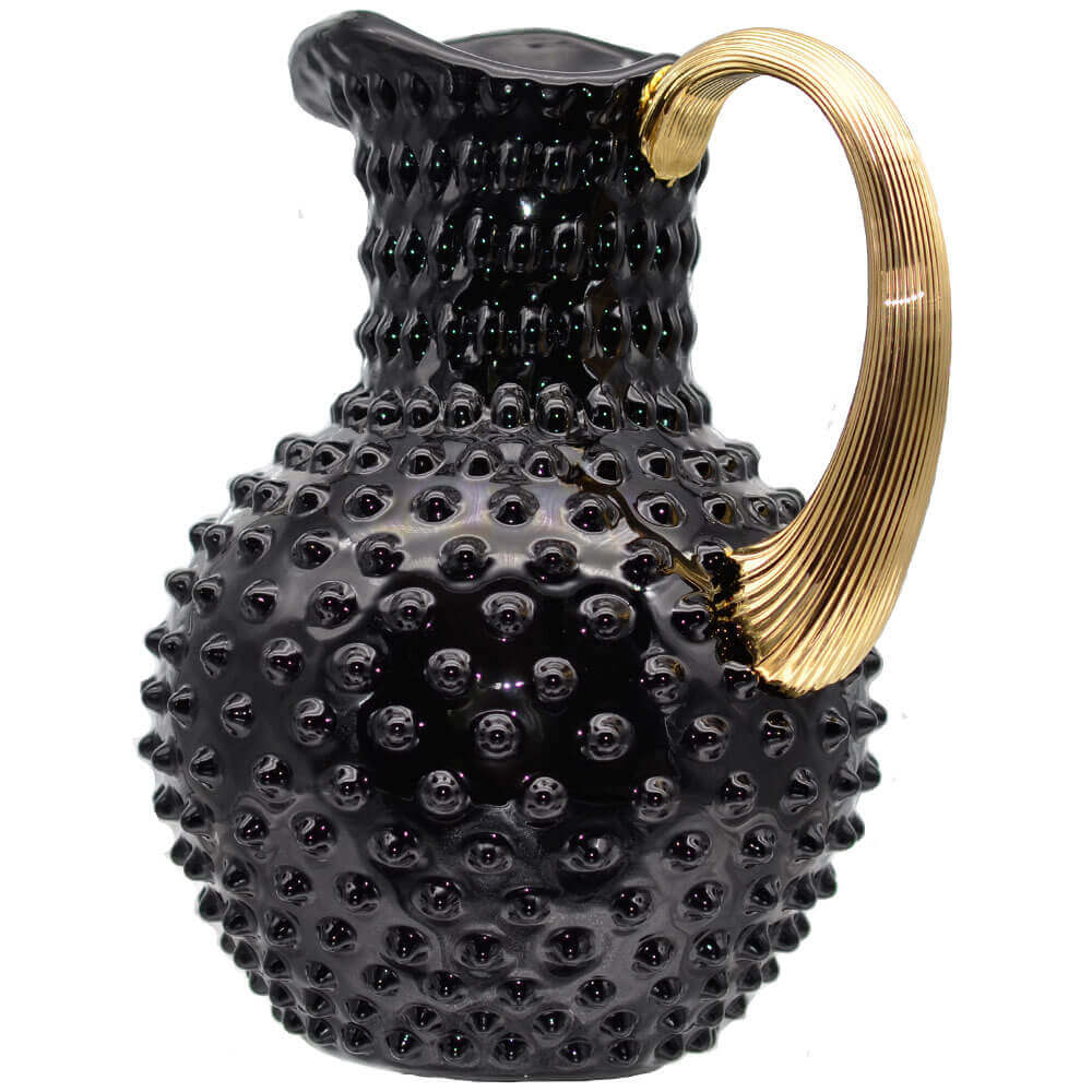 Glaskrug mit Goldhenkel, NUPPENGLAS