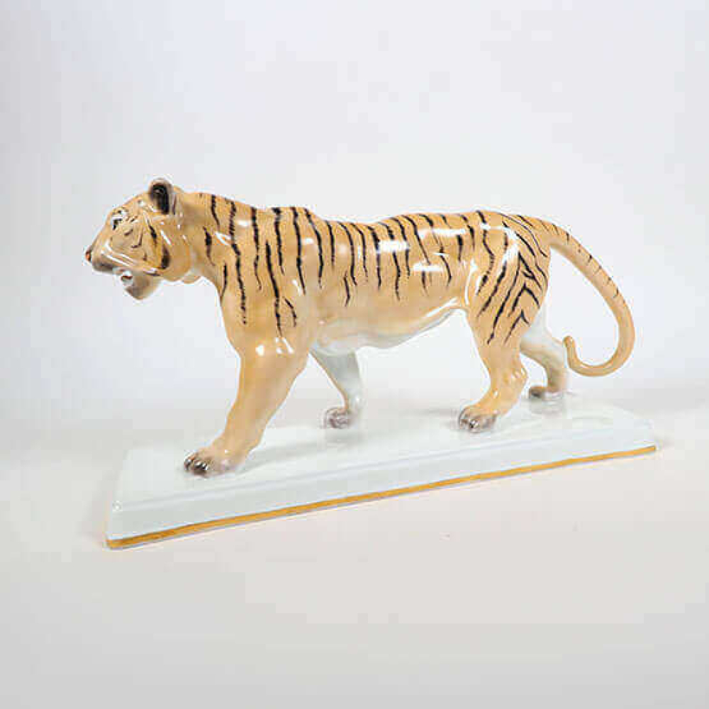 KPM BERLIN | Porcelain Figurines: Striding Tiger. Vintage porcelain